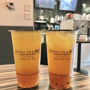 Lychee Green Tea and Passion Fruit Green Tea (Both with Golden Boba)