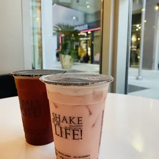 Back to front: Strawberry Black Tea, Strawberry Milk Tea