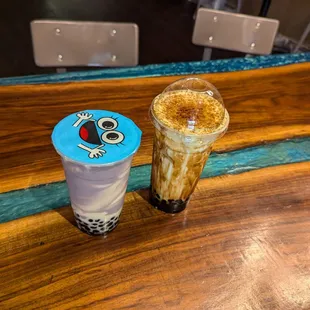Taro Green Milk Tea (Left) + Crème Brulle Boba Latte (Right)