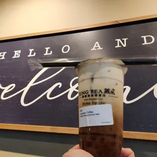 Hazelnut Coffee Milk Tea with Boba&amp;Coconut Jelly :)