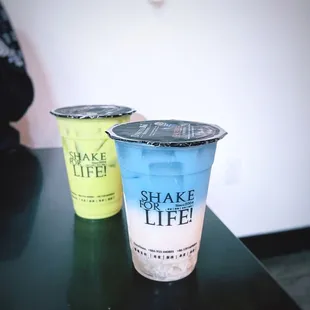 Honeydew green milk tea + Wintermelon butterfly tea w/ crystal boba