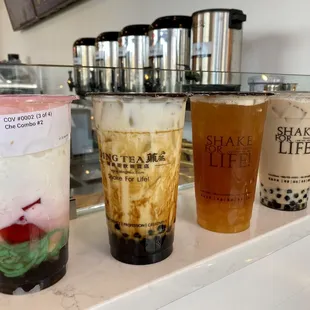 Combo 2 Dessert, Bobo Latte wi/Black Boba, Mango Black Tea, Honey Milk Tea