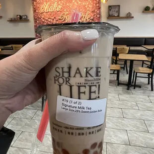 My milk tea with golden boba