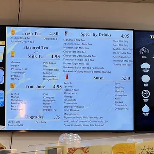 Menu with updated pricing as of August 12, 2023 - pt 1