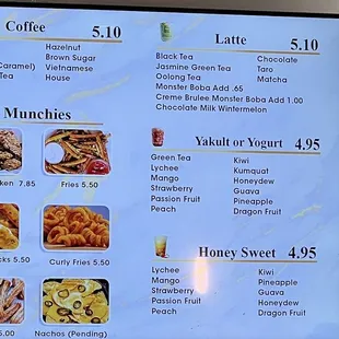 Menu with updated pricing as of August 12, 2023 - pt 2