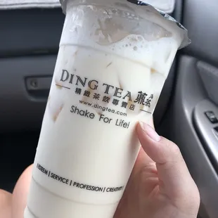 Jasmine Green Milk Tea with egg pudding