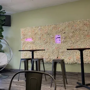tables and chairs in a cafe