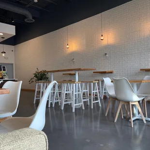 tables and chairs in a restaurant