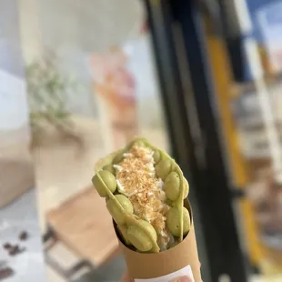 Pandan Waffle with Coconut Cream