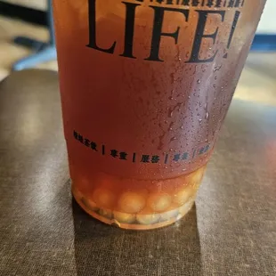 Lychee Black tea with golden boba
