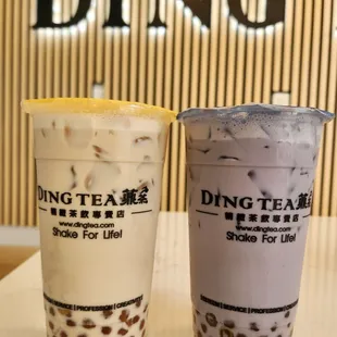 Milk tea and taro with golden Boba