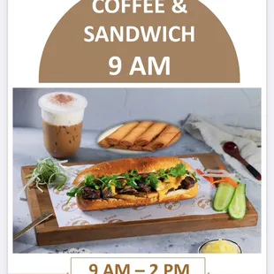 We will be opening at 9 AM for BANH MI and  COFFEE drinks! As usual, the rest of the store will be open for drinks + other foods at 11 AM.