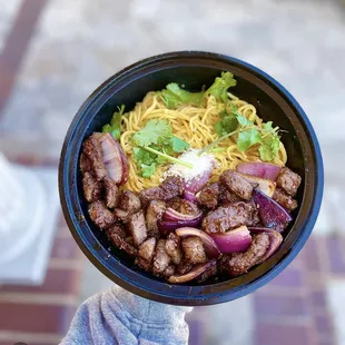 Garlic noodles shaken beef.
