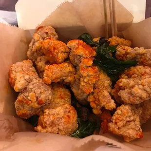 Spicy popcorn chicken. $4.25