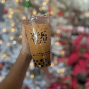 Thai tea add boba pearls