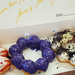 Mochi Donut: Funnel, Ube, Orea Cheesecake. Drink: Large Monster Bobo Latte