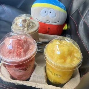 Strawberry yakult slush , passion fruit slush, Hokkaido coffee slush