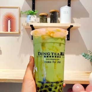Matcha Milk Tea with monster boba @thebobabees