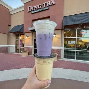 Taro with Cheese Cream and Peach Milk Tea