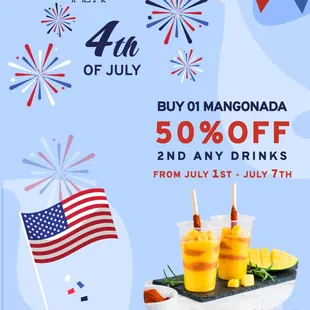 Beat the heat and celebrate the 4th of July 2024 with our Mangonada deal. Happy July 4th, 2024