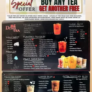 a menu for a special drink
