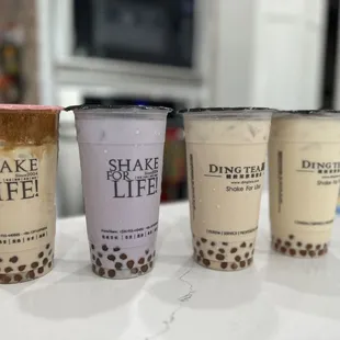 L to R: Dalgona Coffee, Taro Milk Tea, Jasmine Green Milk Tea and Oolong Milk Tea