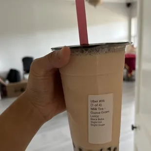 Guava Green Milk Tea with Boba (large)