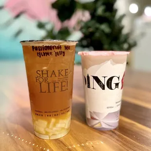 Passion Fruit Tea (large) &amp; Strawberry Yakult (regular)