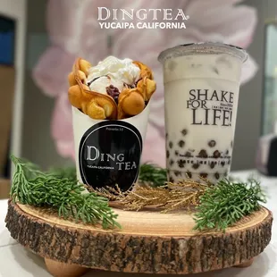 Bubble waffle and signature milk tea