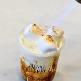 Burnt marshmallows on a monster latte