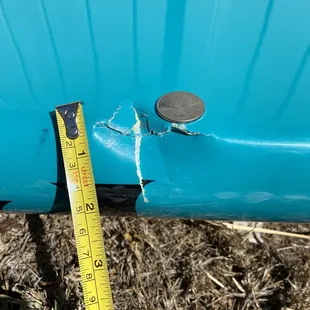 The closeup of the damage