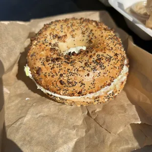 Everything bagel w plain cream cheese--better than rubenstein&apos;s