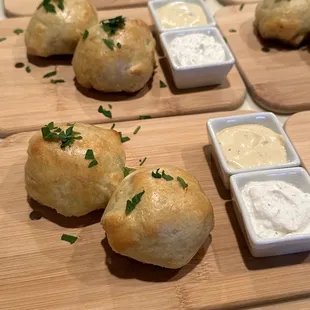 Mini Beef Wellington Bites with creamy horseradish and Dijon sauce
