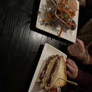 A Reuben and and portobello sandwich