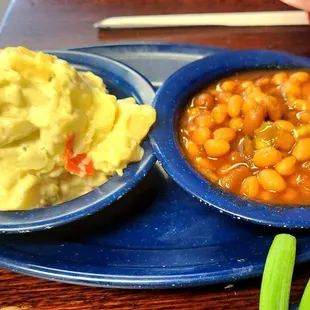 Two sides; Potato Salad and Baked Beans