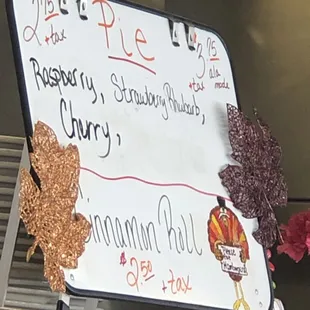 a menu for pies and pies