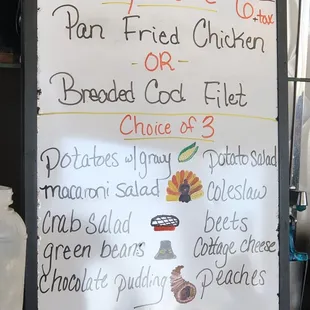 a menu on a white board