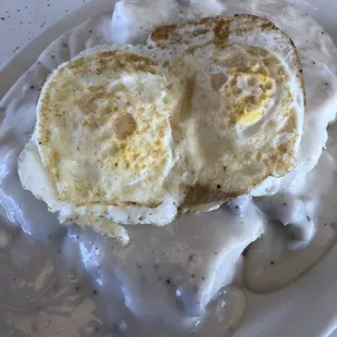 Biscuits &amp; Gravy with over medium eggs