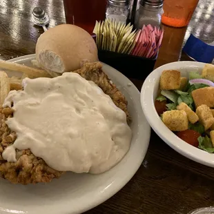 A great chicken fry, fries, and salad. $8.95