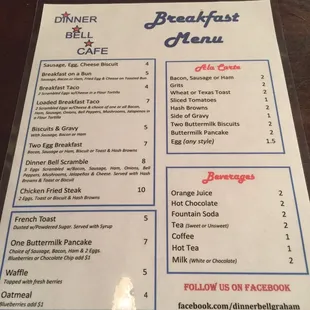 Breakfast menu.