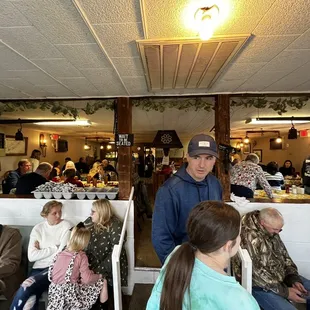 The dinning room if filled wirh picnic tables and you eat with strangers and might meet some pretty cool people from out of state