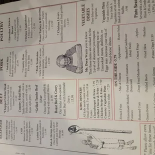 the menu for the meal