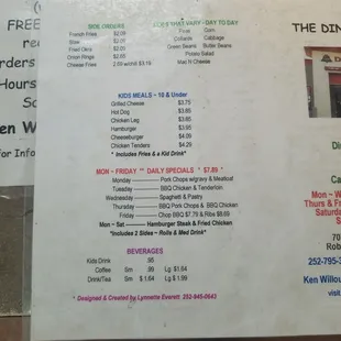 a menu for a restaurant