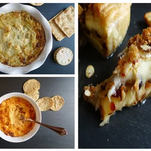 Some of our Grab &amp; Go appetizers ... Cranberry Almond Baked Brie, Buffalo Chicken Dip and Hot Artichoke Dip.
