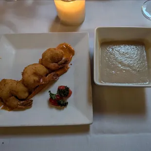 Coconut shrimp and truffle mushroom soup