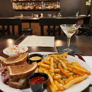 Ruben sandwich and martini