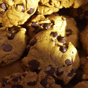 a pile of chocolate chip cookies