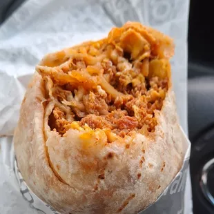super tasty bFast burrito is loaded (chorizo and egg, with everything such as refried beans, cheese, &amp; etc)