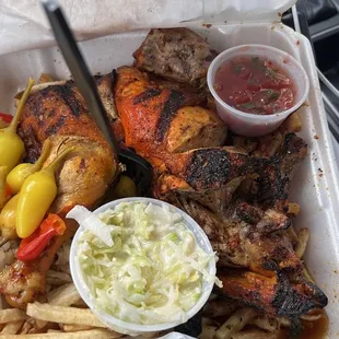 Dino's 1/2 chicken plate with fries.