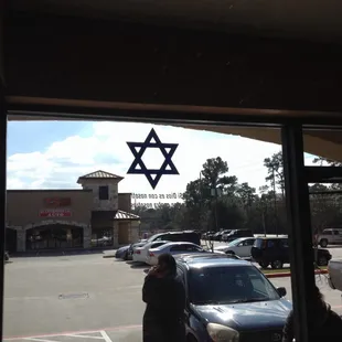 Jewish Star on window, so I believe the food is kosher here.